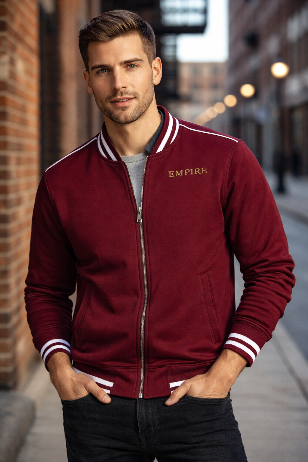 Contrast Piping Zip Bomber Jacket