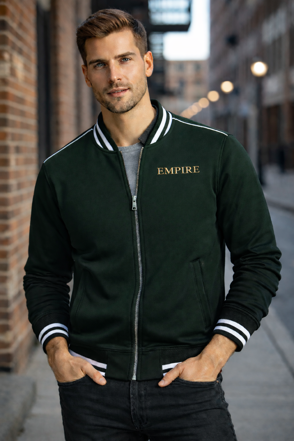 Contrast Piping Zip Bomber Jacket
