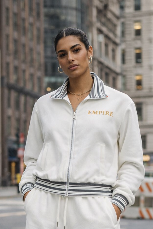 Striped Rib Collar Zip Jacket