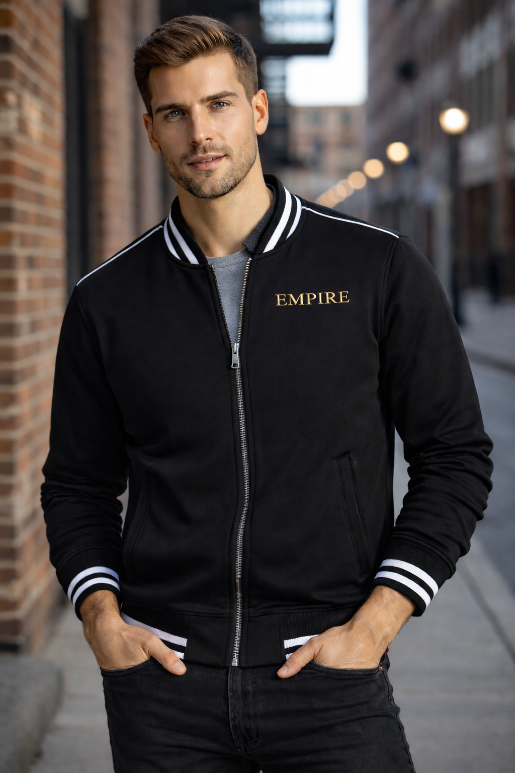 Contrast Piping Zip Bomber Jacket
